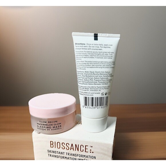 4x Minis Biossance Glow Recipe Paulas Choice AHA Gel+Mask+Eye+Face Cream NEW/NWT - Picture 2 of 3